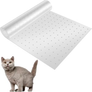 Carpet Cat Scratch Protector with Nail Bottom Non-slip Cat Scratching Deterrent Transparent Anti Dog Scratch Pad Reusable Door Guard for Door Hallway(38 * 110cm)