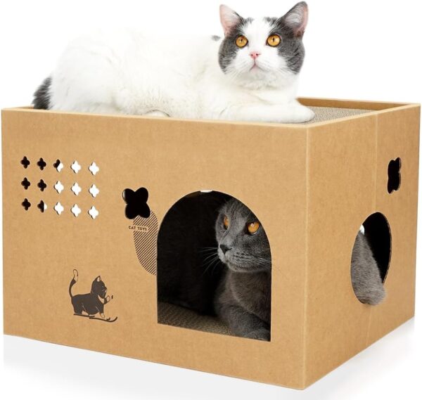 Cat Cardboard House with 2 PCS Scratching Pads，Large Cat Cardboard Scratcher for Indoor Cats with Corrugated Board Detachable Cat Scratcher Box for Cats (Cactus)