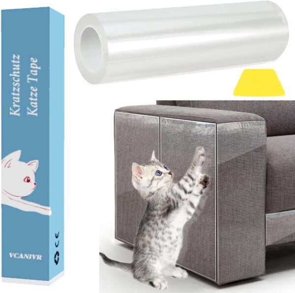 Cat Scratch Deterrent Sticky Paws Tape, 11.8" x 118" Cat Furniture Protector Tape Transparent Free Cutting Anti Scratch Furniture Protector, Cat Sofa Protector for Carpet, Sofa, Couch, Door