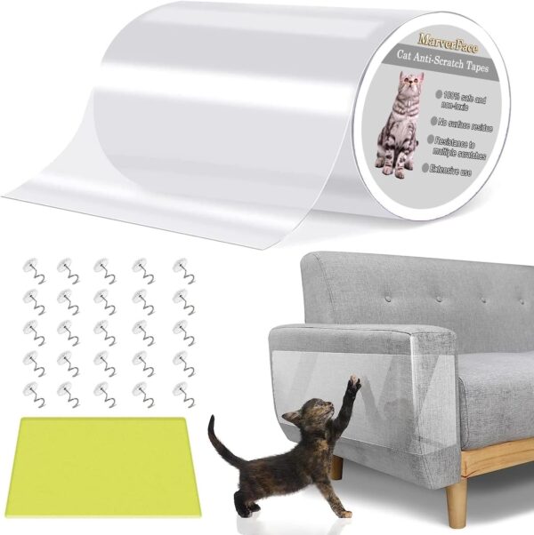 Cat Scratch Protectors for Furniture, Sofa Protectors from Pets, Cat Anti Scratch Furniture Protector, Self-Adhesive Cat Furniture Protector with 25 Pins for Couch, Carpet, Doors