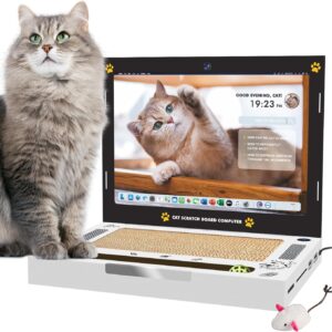 Cat Scratcher 3-in-1 Cat Laptop Toy with Fluffy 'Mouse'& Bell Ball Corrugate Cat Scratch Pad for Cats