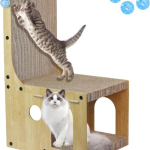 Cat Scratcher Board Cardboard House - Cat Scratchers Cat Nest Vertical L Shaped Multifunctional Cats Scratch with Catnip and 4 Balls Scratching Standing Scratching Pad for Kitty Kitten