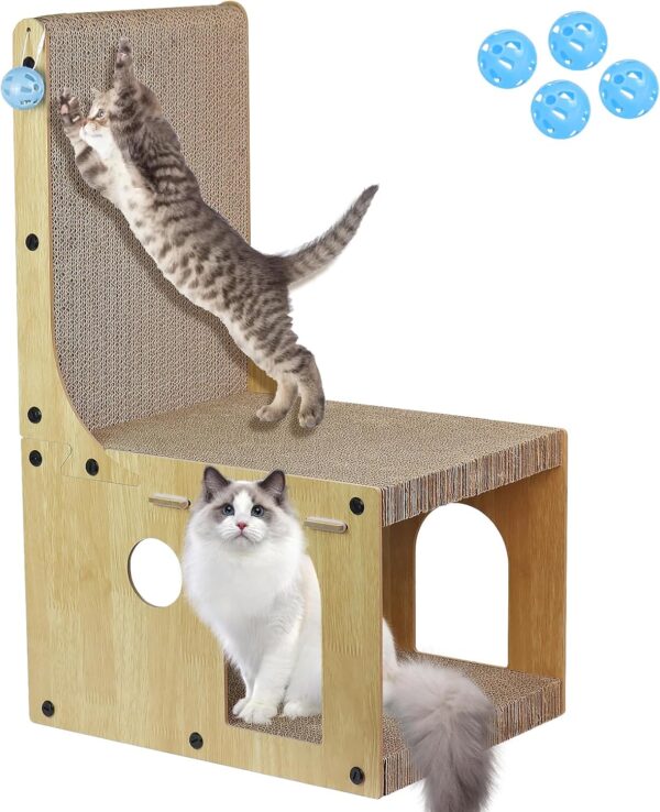 Cat Scratcher Board Cardboard House - Cat Scratchers Cat Nest Vertical L Shaped Multifunctional Cats Scratch with Catnip and 4 Balls Scratching Standing Scratching Pad for Kitty Kitten