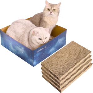 Cat Scratcher Cardboard, 4 PCS Reversible Cat Scratch Pad, Kitty Scratching Pads, Large Size Corrugated Cardboard Cat Scratchers Lounge for Indoor Kitty to Rest Play for Up To 15kg (38x38x15 CM)