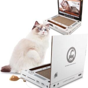 Cat Scratcher Laptop Computer with Fluffy 'Mouse' Interactive Toys, Paw Over Social Media & Catch up on The Mews, Kitten Toys & Cat Scratch Pads