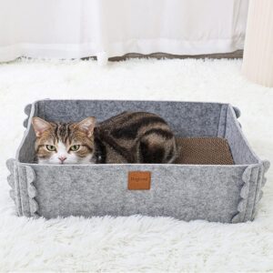 Cat Scratcher Lounge,Cat Scratcher Box with Removable Cardboard,Rectangular Cat Box Bed with Corrugated Board,Large Cat Scratch Pad for Furniture Protection,Cat Training Toy