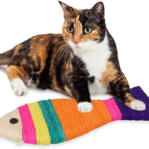 Cat Scratching Board Creative Fish shaped Cat Claw Toy Colorful Sisal Pad Scratch Lounge Durable Scratching Pad Interaction Toy (L)