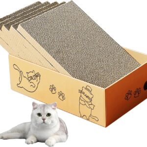 Cat Scratching Board with Box, 5 Layers Design Cat Scratching Pad, Reversible Cat Scratcher Cardboard Lounge Bed, Corrugated Cardboard Cat Scratcher for Indoor Kitty