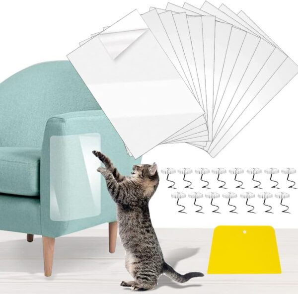 Cat scratch Protectors for Furniture, 12 PCS Cat Anti Scratch, 45x30cm Cat Scratch Sofa, Cat Scratching Pads, Self-Adhesive Cat Anti Scratch Tape, Protecting Furniture from Cat Scratching