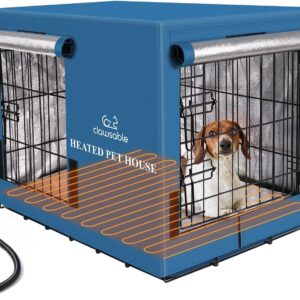 Clawsable Heated Dog House for Outdoor, Dog Crate for Small Medium Intermediate Dogs, 2 Doors Heavy-Duty Dog Kennel Value Pack with Matching Insulated Crate Cover & Bed & Pet Heating Pad