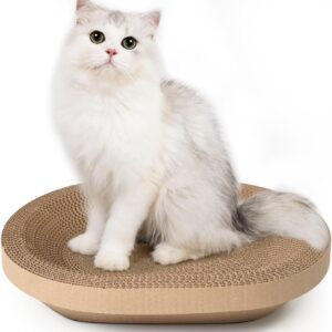 ComSaf Cat Scratcher, Cat Scratching Board, 2 in 1 Oval Corrugated Cardboard Scratch Pad, Round Cat Scratching Lounge Bed, Replacement Scratcher Pad