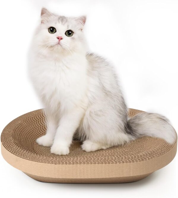 ComSaf Cat Scratcher, Cat Scratching Board, 2 in 1 Oval Corrugated Cardboard Scratch Pad, Round Cat Scratching Lounge Bed, Replacement Scratcher Pad