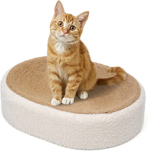 ComSaf Cat Scratcher, Sisal Cat Scratching Board, 2 in 1 Oval Corrugated Cardboard Scratch Pad, Round Cat Scratching Lounge Bed, Durable Board for Furniture Protection, Cat Kitty Training Toy