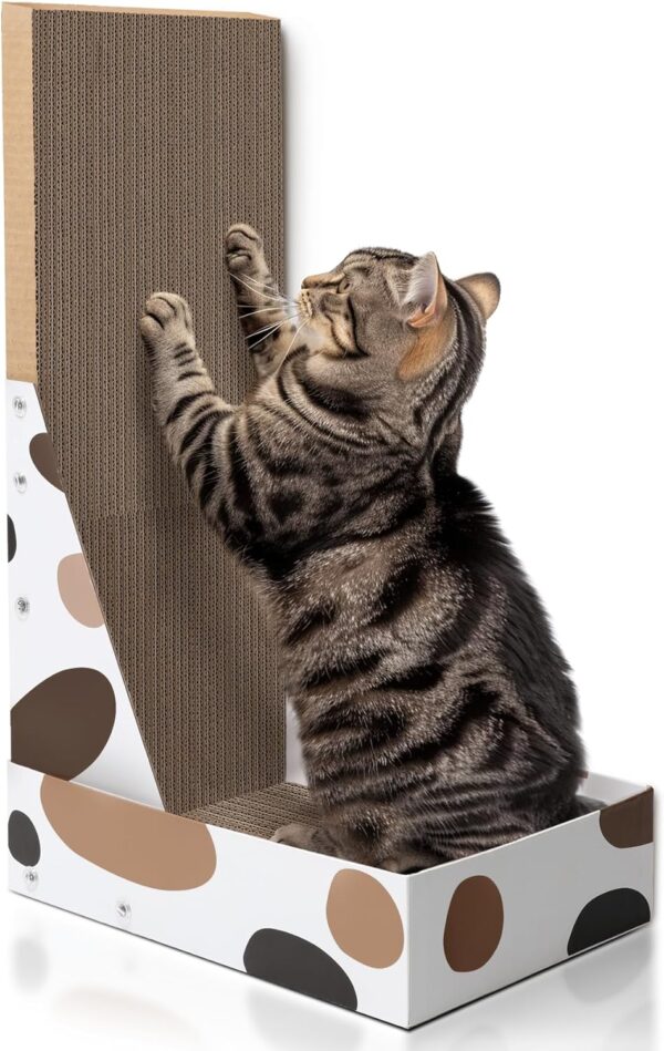 ComSaf Cat Scratching Board, L Shape Cat Scratch Pad Wall Mounted, Corrugated Cardboard Cat Scratcher for Furniture Protection, Cat Scratching Box for Indoor Cats, Cardboard Cat Bed, Playing, Sleeping