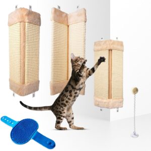 Corner Cat Scratcher - 3 Pack Corner Mounted Vertical Scratching Pads to Protect Indoor Walls and Fixings - Protect furniture and Promote Healthy Claws - Includes Pet Groomer and Cat Toy