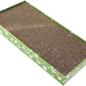 Croci - Cardboard cat scratching post, 2 reversible layers, with non-slip feet, including bag of catnip, Fiori style, 48 x 25 x 5 cm