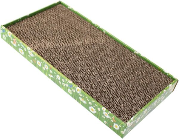 Croci - Cardboard cat scratching post, 2 reversible layers, with non-slip feet, including bag of catnip, Fiori style, 48 x 25 x 5 cm