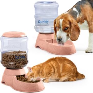 Cuddly Crate Self Feeding Dog Food Dispenser - 3.75L Automatic Pet Feeder for Large Dogs, Spill Proof Gravity Cat Feeder and Water Dispenser - Pink