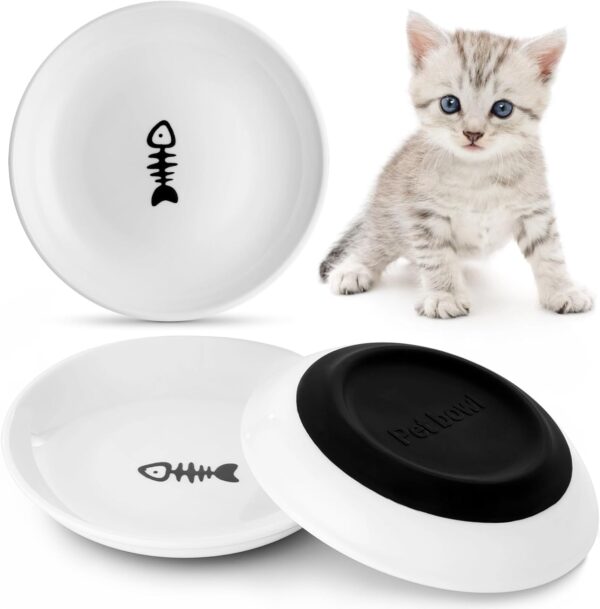 Dorakitten 3Pcs Ceramic Cat Bowls, No Whisker Fatigue Wide Shallow Cat Dishes with Non-Slip Silicone Bottom, Pet Cat Food Water Plates Bowls, 15cm Diameter