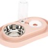 Double Dog Cat Bowls Water and Food Bowl Set，Detachable Stainless Steel Bowl Automatic Water Dispenser Bottle Pet Feeder for Small or Medium Size Dogs Cats Puppy Kitten Rabbit