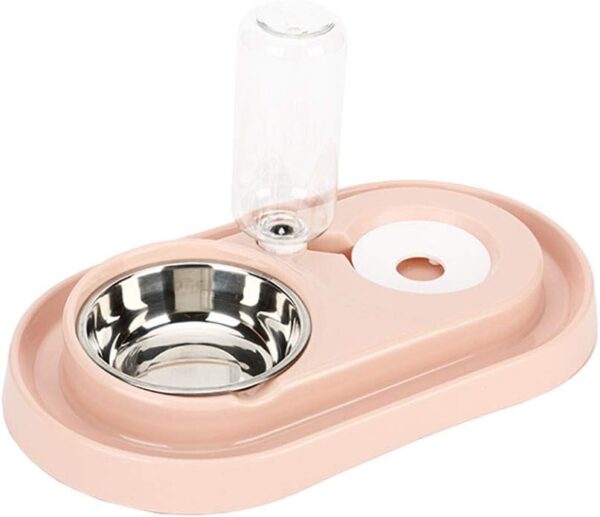 Double Dog Cat Bowls Water and Food Bowl Set，Detachable Stainless Steel Bowl Automatic Water Dispenser Bottle Pet Feeder for Small or Medium Size Dogs Cats Puppy Kitten Rabbit