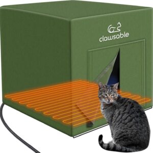 EEKKII Large Size Heated Cat House for Outdoor Cats in Winter, Elevated & Weatherproof, Cat Shelter with Cat Heating Pad Bed, Outdoor Warm House for Feral Barn Cat (Large Cube, Nylon)