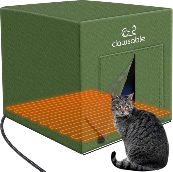 EEKKII Large Size Heated Cat House for Outdoor Cats in Winter, Elevated & Weatherproof, Cat Shelter with Cat Heating Pad Bed, Outdoor Warm House for Feral Barn Cat (Large Cube, Nylon)