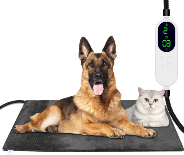 ENJOY PET Pet Heating Pad, Dog Heating Pad with 13 Level Timer and 9 Level Temperature, Indoor Heating Pads for Cats Dogs with Chew Resistant Cord, Long-Time Working Pet Heated Mat, Auto Power Off