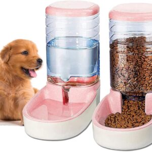 Edipets, Automatic Cat Dog Feeder 2 Units 3.8L Pet Food and Water Dispenser (Pink)