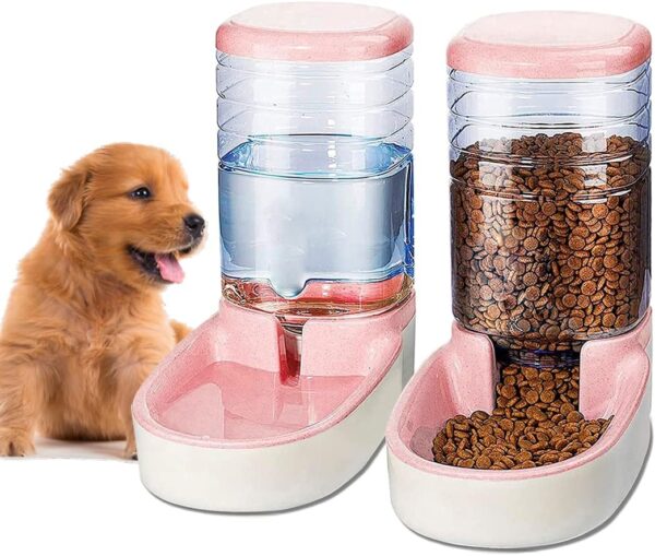 Edipets, Automatic Cat Dog Feeder 2 Units 3.8L Pet Food and Water Dispenser (Pink)