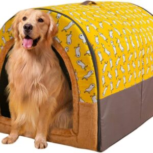 Extra Large Pet House Dog Bed with Roof,Labrador Calming Cave Medium Washable Orthopedic Cushion Heated Pad Anti Anxiety Chew Jumbo Small Tent,B,XL75x60x55cm