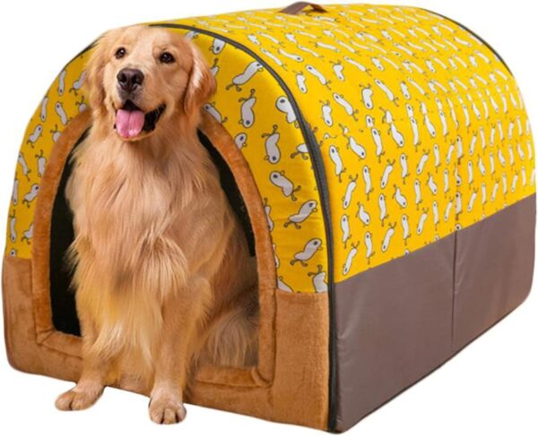 Extra Large Pet House Dog Bed with Roof,Labrador Calming Cave Medium Washable Orthopedic Cushion Heated Pad Anti Anxiety Chew Jumbo Small Tent,B,XL75x60x55cm