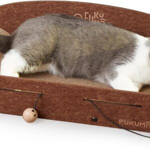 FUKUMARU Cat Scratcher Cardboard, 66cm Lounge Bed, Durable Cat Scratcher Bed Large Lounger, 2 Reversible Cat Scratching Pads for Indoor Cats, Recyclable Cat Scratch Bed Cardboard with Bell Ball Toy