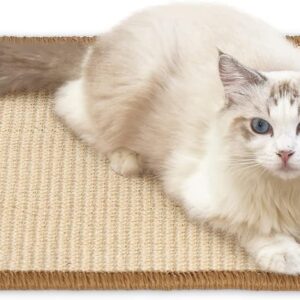 FUKUMARU Cat Scratcher Mat, 30 x 50 cm Natural Sisal Cat Scratch Mats, Horizontal Cat Floor Scratching Pad Rug, Protect Carpets and Sofas - Beige