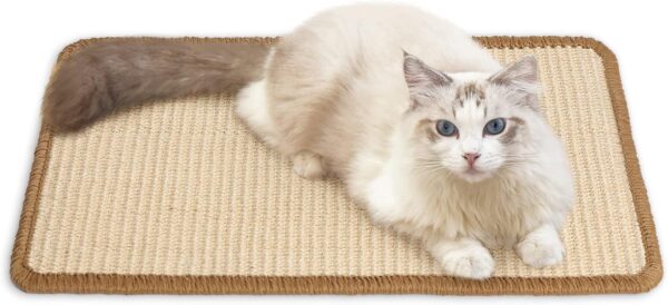 FUKUMARU Cat Scratcher Mat, 30 x 50 cm Natural Sisal Cat Scratch Mats, Horizontal Cat Floor Scratching Pad Rug, Protect Carpets and Sofas - Beige