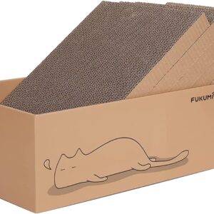 FUKUMARU Cat Scratching Board with Box, 40 x 28 cm 5 PCS Reversible Cat Scratch Pad, Corrugated Scratch Bed for Indoor Kitty, 5 in 1 Replacement Cardboard Refill Pad