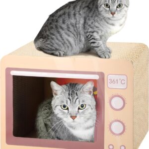 FluffyDream Oven Cat Scratcher Board - Durable Lounge Bed for Cats - Indoor Scratch Pad & Play House - Corrugated Toy for Cat Birthday - 17.3L*13.4W*9.1H