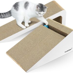 Furjoy Cat Scratcher, Incline 2-in-1 Cat Scratching Pad, Corrugated Cat Scratch Lounge Sofa with Bell Ball Toy & Catnip [ Multiple Scratching Angles, 50 x 24 x 20 cm & 37 x 24 x 15 cm ]