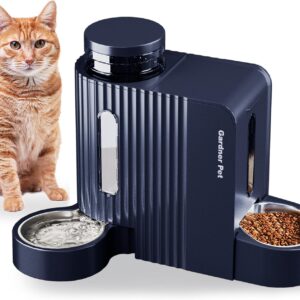 Gardner Pet Automatic Gravity Cat Food Feeder and Water Dispenser Stainless Steel Two-in-One Set Large Capacity Dispenser for Pets Dogs, Puppies, Kittens, Rabbits