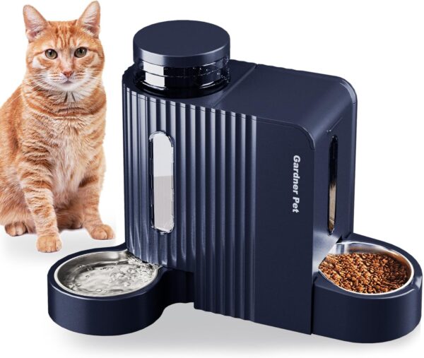 Gardner Pet Automatic Gravity Cat Food Feeder and Water Dispenser Stainless Steel Two-in-One Set Large Capacity Dispenser for Pets Dogs, Puppies, Kittens, Rabbits