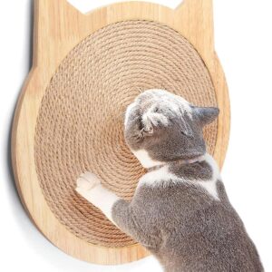 HC Cat Shape Scratching Pads for Cats Kittens, Wall Sisal Cat Scratcher Scratch Board with Strong Sucker, Wooden Cat Toy Furniture (M)