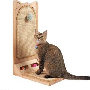 INRLKIT L Shaped Cat Scratcher - Sisal Cat Scratch Pad, Cat Scratching Post with Built-in Ball Toy for Indoor Cats, Large Size Floor Mounted Vertical Scratcher Board for Cats