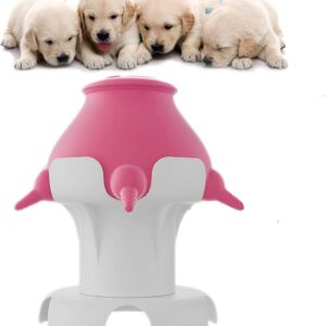 Kitten Puppy Milk Feeder,2023 New Silicone Pet Bionic Self Automatic Feeding Milk Bowl With 5 Teats & Base,Non Spill Puppy Feeding Station for Multiple Puppies,for Newborn Nursing (300ml,Pink)