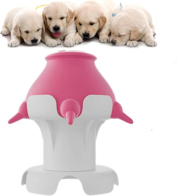 Kitten Puppy Milk Feeder,2023 New Silicone Pet Bionic Self Automatic Feeding Milk Bowl With 5 Teats & Base,Non Spill Puppy Feeding Station for Multiple Puppies,for Newborn Nursing (300ml,Pink)