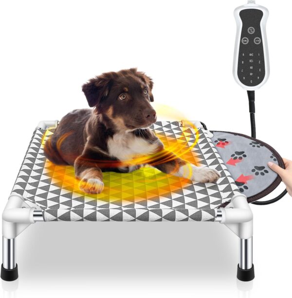 Kuntrust Elevated Outdoor Dog Bed with Heating Pad, Dog Crate Bed Indoor Outdoor, Non-Slip,Detachable Waterproof Winter Heated Dog Bed, for Small Dogs（Equipped with Heating pad