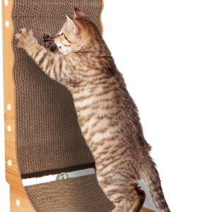 L Shape Cat Scratcher, 26 Inch Cat Scratchers for Indoor Cats, Protecting Furniture Cat Scratch Pad, Cardboard Cat Scratching with Ball Toy