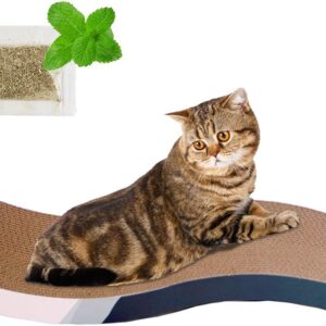 LALFPET Cat Scratch Pad with Catnip, Double-Sided Durable Design Scratch Pad for Cats Cardboard Cat Scratching Pad Cat Scratcher Pad S Shape