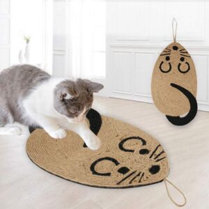 LONTG Cat Scratching Mat Natural Sisal Cat Scratching Pad Hanging Cat Scratcher Board Mouse Cat Claws Care Toy Non-Slip Cat Scratching Rug Sleeping Pad for Cat Grinding Claws and Protecting Furniture