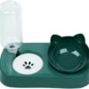 MEETOZ Gravity Water Bowl Cat Dog，Anti wet cat dog mouth pad/Anti-Slip Base, Pet Automatic Water Dispenser with Detachable Bowl and 500ml Water Bottle, Pet Feeder for Small Medium Size Dog Cat (Green)