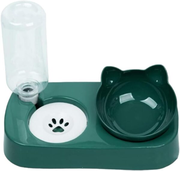 MEETOZ Gravity Water Bowl Cat Dog，Anti wet cat dog mouth pad/Anti-Slip Base, Pet Automatic Water Dispenser with Detachable Bowl and 500ml Water Bottle, Pet Feeder for Small Medium Size Dog Cat (Green)